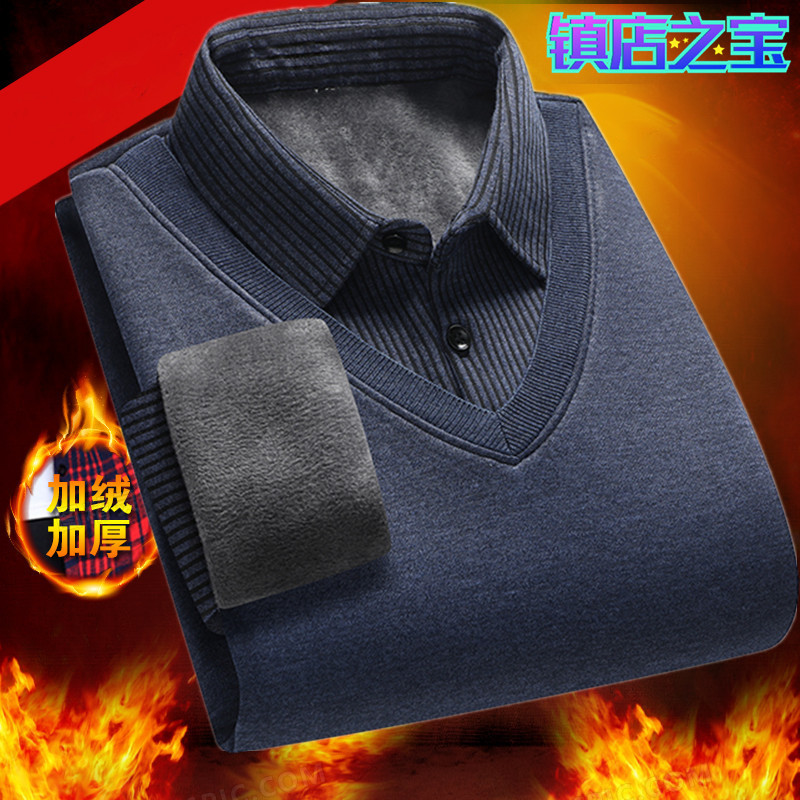 加绒加厚衬衫领针织衫打底衫毛衣