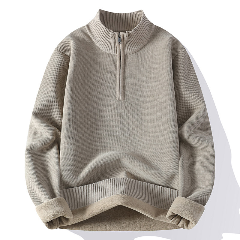 简约休闲半拉链立领加绒男卫衣