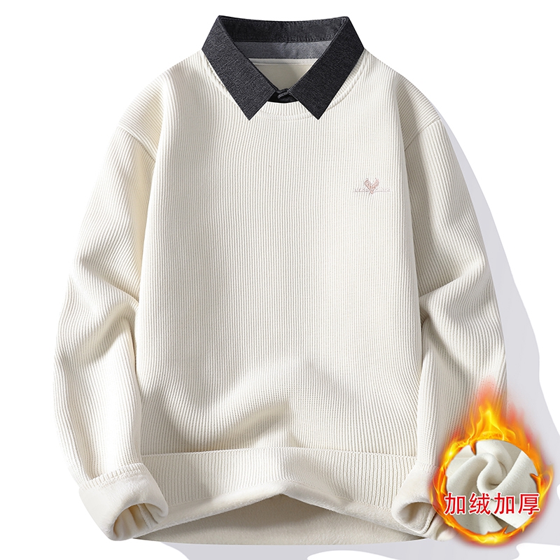 学院风衬衫领加绒加厚针织衫毛衣