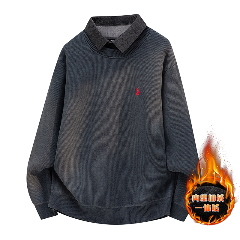 假两件衬衫领针织衫男毛衣打底衫