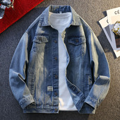 帅气实穿型宽松工装 新款 简约百搭牛仔外套男春秋新款 夹克潮流上衣