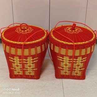 喜庆箩筐大号结婚嫁妆订婚满月进新房拜神筐簸箕编制品喜箩一对