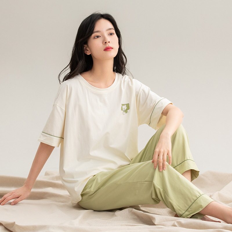 睡衣女夏季短袖长裤半袖纯棉女士2025年新款套装甜美家居服春秋款