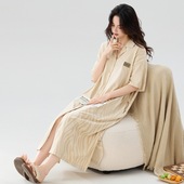 春秋季 过膝可外穿开衫 长袖 开叉长款 宽松加大码 纯棉睡裙女款