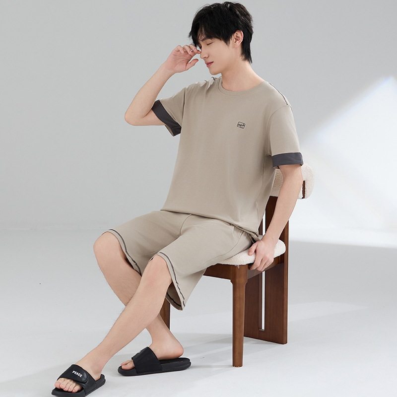 男士睡衣夏季纯棉短袖圆领宽松加大码夏天拉架爽棉男生家居服