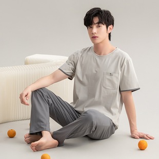 男士睡衣男款夏季短袖长裤半袖纯棉夏款套装男生英气家居服春秋