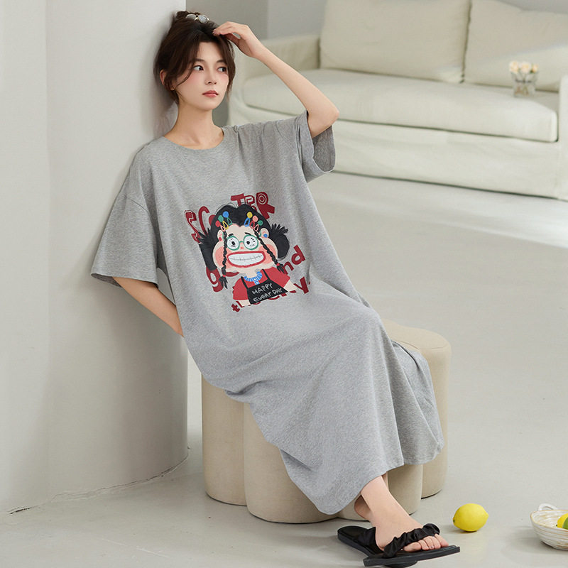睡裙女夏季纯棉短袖2025新款凉爽棉可爱卡通女士睡衣家居服可外穿