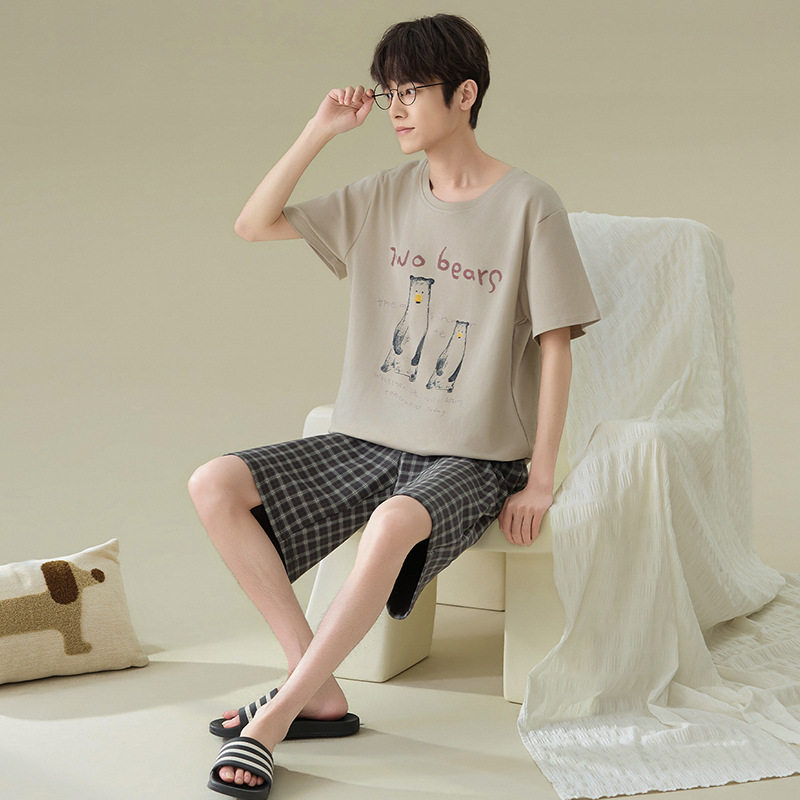 男士睡衣夏季纯棉短袖凉感轻爽棉可外穿青少年休闲大码家居服套装