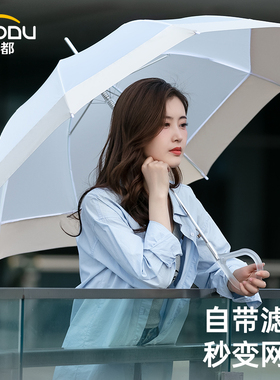 左都自动白色透明长柄雨伞大号女双人网红高级感颜值加厚加固防风