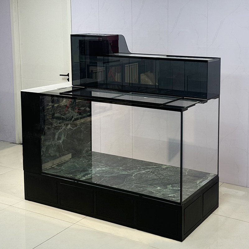 智定吉罗锦鲤岩板地缸双过滤侧滤上滤沉淀仓大型超白鱼缸客厅定制