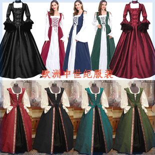 万圣节欧美中世纪复古连衣裙文艺复兴时期宫廷礼服大摆长裙演出服