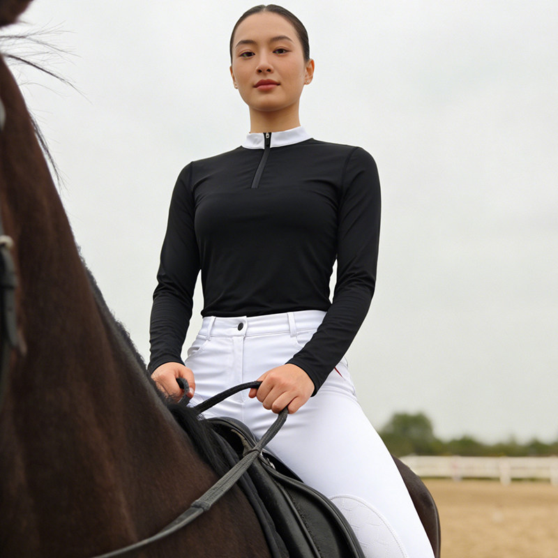 wontto专业速干马术训练考级长袖T恤女春秋骑士T恤马术比赛服装备