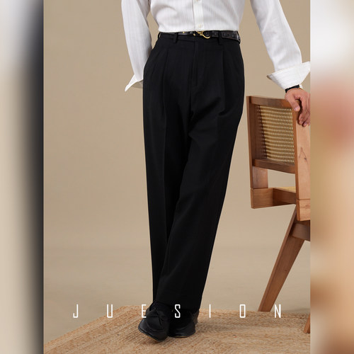 【零染色织】JUESION 休闲直筒裤子男意式双褶西装裤通勤商务长裤