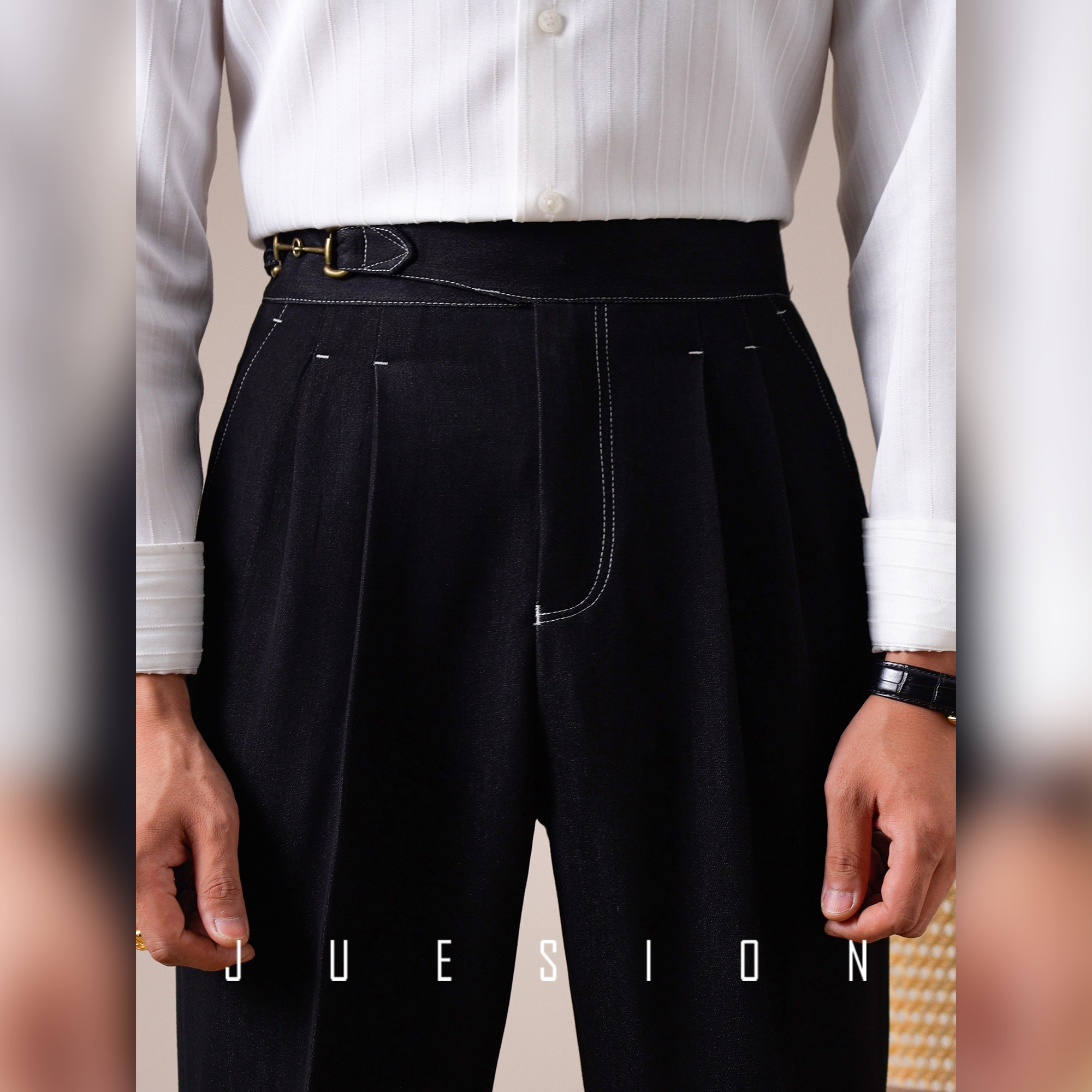 JUESION 意式牛仔裤男秋冬款廓尔喀绅士复古直筒休闲商务通勤长裤