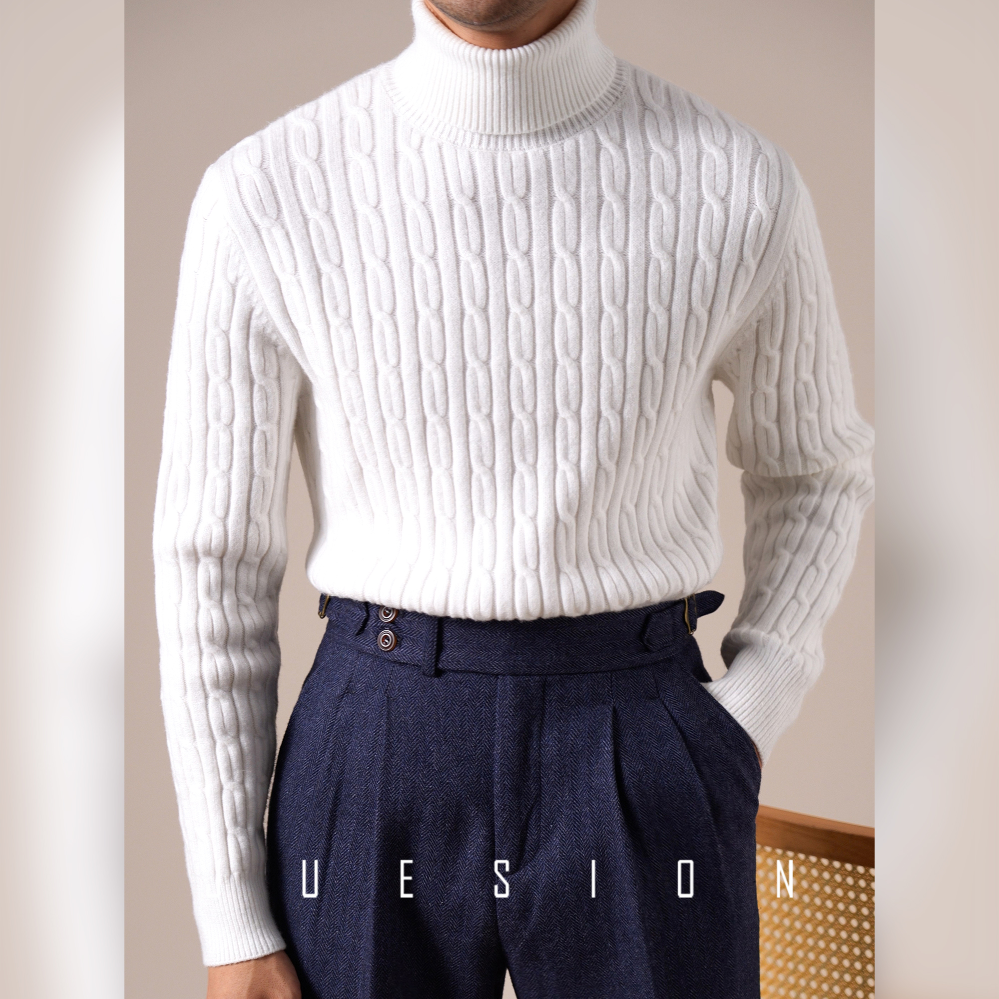 亲肤绒针织高领毛衣男