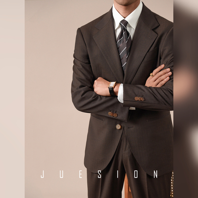 JUESION 复古绅士西服套装男那不勒斯高级通勤商务正装两件套西装