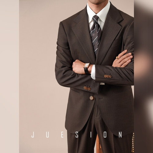 JUESION 复古绅士西服套装男那不勒斯高级通勤商务正装两件套西装