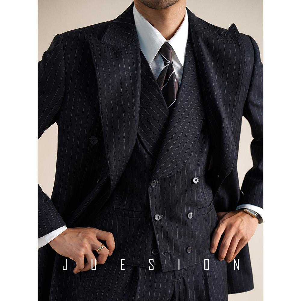 JUESION 意式半里衬西服套装男高级感商务正装新郎结婚西装三件套