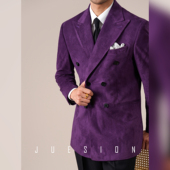 外套男绅士秋冬款 JUESION 复古麂皮绒西装 商务宴会休闲双排扣西服