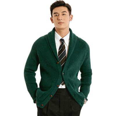 冬季男士青果领毛衣外套加厚保暖