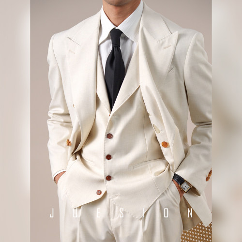 JUESION 意式西服套装男士戗驳领商务宴会结婚婚礼休闲三件套西装