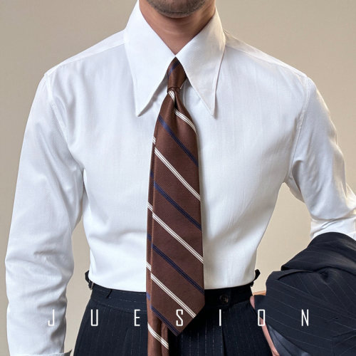 意式长尖领修身长袖衬衫男