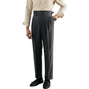 JUESION 意式那不勒斯休闲西裤男巴黎扣调节商务绅士直筒西装长裤