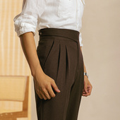 子男直筒宽松系扣高级垂感双褶商务廓尔格西裤 裤 休闲西装 JUESION