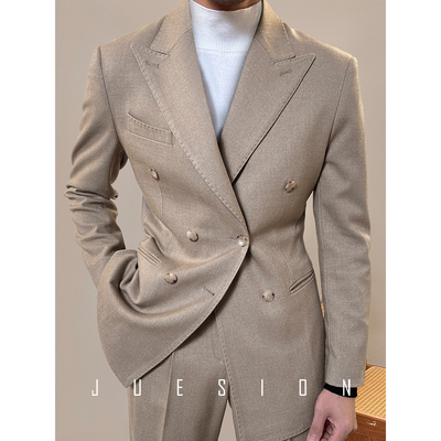 意式磨毛双排扣西服套装