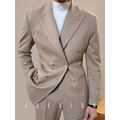 意式磨毛双排扣西服套装