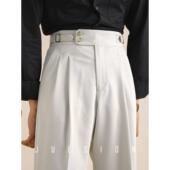 长裤 JUESION 男宽松直筒商务休闲那不勒斯西装 巴黎扣双刀西裤 意式