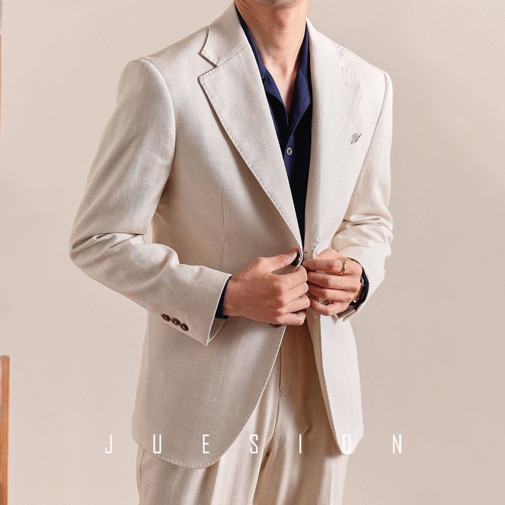 【亚麻混纺棉半里】JUESION 意式西服套装男商务休闲春夏透气西装