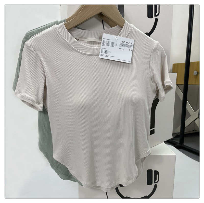 2025新款圆领螺纹奶色瑜伽短袖t恤含胸垫防震跑步紧身显瘦瑜伽服,运动/瑜伽/健身/球迷用品,瑜伽t恤,淘宝优惠券,粉丝福利购,淘宝优惠卷