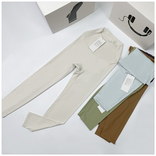 奶油色系裸感中高腰高弹力瑜伽裤蜜桃臀无尴尬线高腰九分健身裤