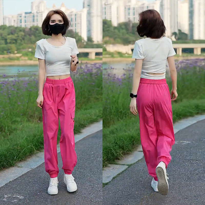 速干工装裤女春夏季薄款2025高腰休闲裤小个子束脚冰丝运动裤子,女装/女士精品,休闲裤,淘宝优惠券,粉丝福利购,淘宝优惠卷