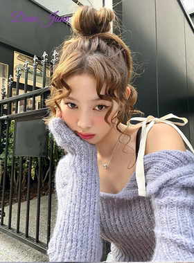 DearJune韩系秋冬新款纯欲风性感辣妹紫色针织衫女上衣