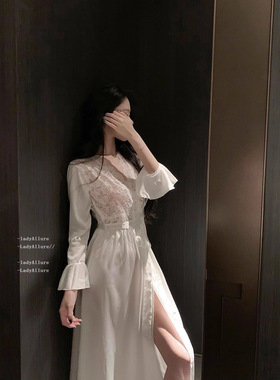 filia·温柔自洽丨静感系列*纯欲蕾丝性感深v冰丝睡裙女