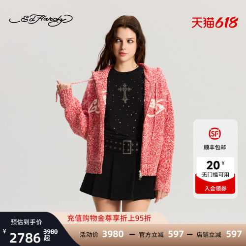 Ed Hardy埃德哈迪冬季流行新款女士宽松手绣logo针织衫