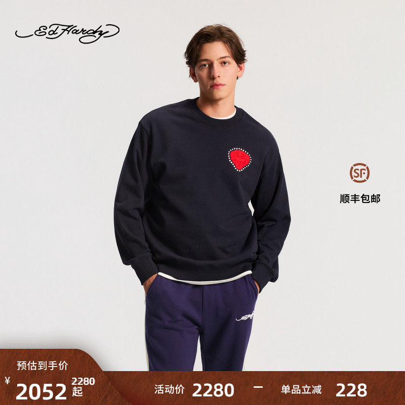 Ed Hardy埃德哈迪2025冬季新款男士毛巾绣花标合身套头衫E1RDM108