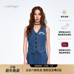合身插针绣女士条纹牛仔马甲 新款 Hardy埃德哈迪2025夏季
