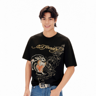 Ed Hardy埃德哈迪2026夏季新款男士拔印烫钻宽松短袖T恤E1SBM022