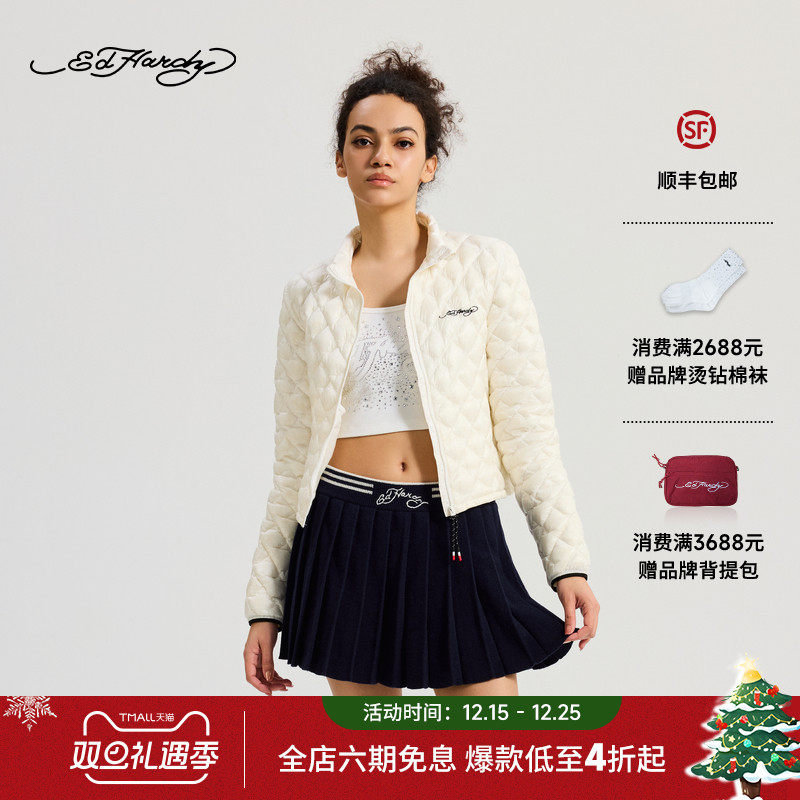 Ed Hardy埃德哈迪2025冬季新款女士轻薄微落肩平绣羽绒服E1RDW330