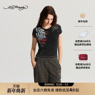 女士拔印水洗烫钻短袖 新款 T恤E1RDW411 Hardy埃德哈迪2025冬季