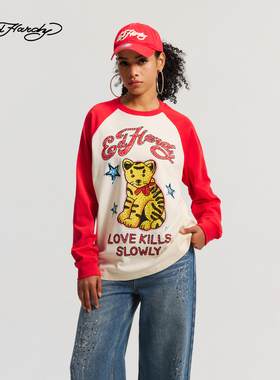 Ed Hardy埃德哈迪2026春季新款女士宽松插肩袖长袖T恤E1SAW261