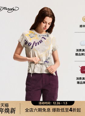 Ed Hardy埃德哈迪2026春季新款女士系带收腰短袖T恤E1SAW207
