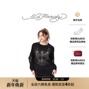 拔印烫钻休闲宽松女士套头衫 新款 卫衣 Hardy埃德哈迪冬季