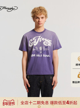 Ed Hardy埃德哈迪2026春季新款男士水洗烫钻印花短袖T恤E1SAM076