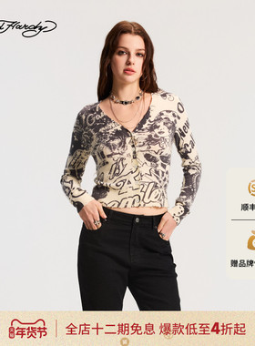 Ed Hardy埃德哈迪2026春季新款女士针织短款长袖针织衫E1SAW210