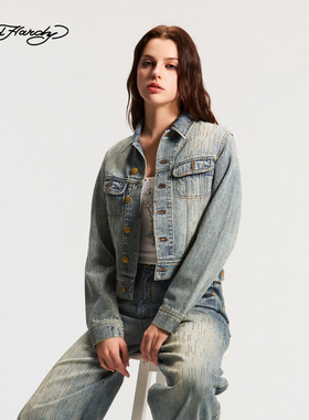 Ed Hardy埃德哈迪2026春季新款女士水洗烫钻牛仔夹克衫E1SAW289