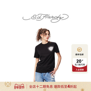 Ed Hardy埃德哈迪冬季新款珠片米珠绣花标烫钻女士短袖T恤